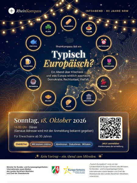 Plakat „Typisch Europäisch“, Infoabend am 18.10.2026 in Düren